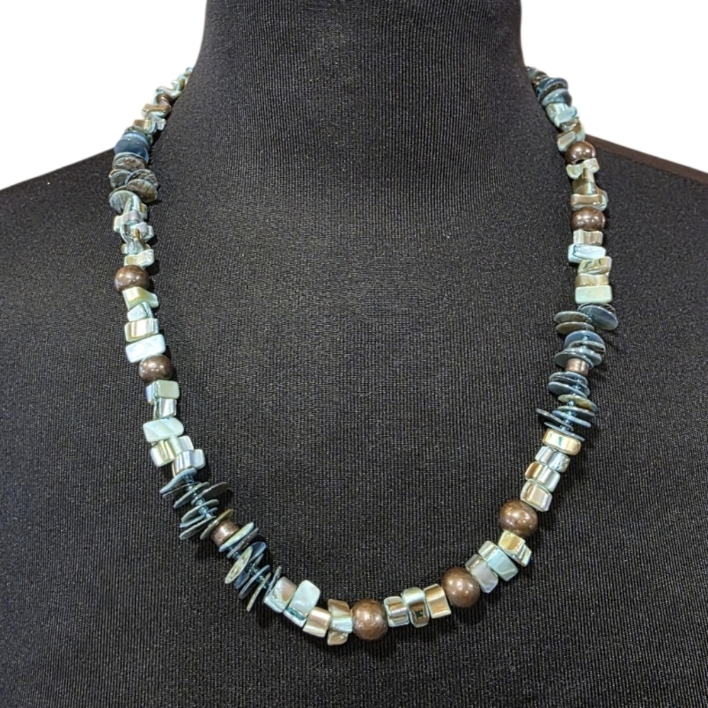 Mermaidcore The Field Collection Blue and Brown Shell Beaded Necklace Beachy